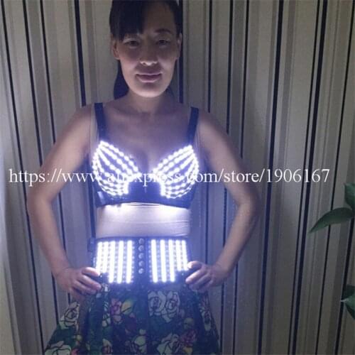 5 Sets Led Luminous Sexy Lady Clothing Led Bra and Girdle For Night Club Led illuminate Stage Performance Sexy Women Suit