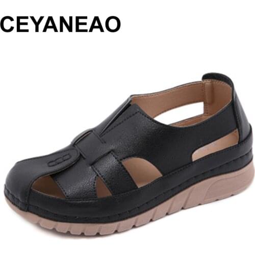 CEYANEAO Unique wedge shoe elastic lightsome car suture restoring ancient ways is hollow out mother cool shoes fall big yards