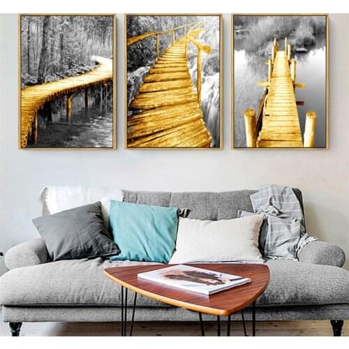 Black Minimalism Style Gold Bridge Canvas Painting Nordic Poster Landscape Wall Pictures For Room Art Decorative Unframed