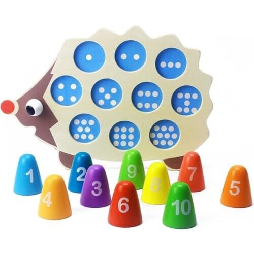 Kids Educational Wooden Montessori Math Toys Cartoon Colorful Hedgehog Matching Numerals Infant for Baby Birthday Gifts