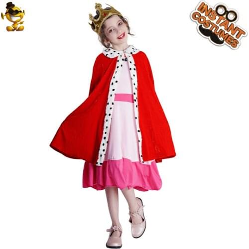 Costume for Child King Cape Costume Role Play Girls Red King Princess Clothes with Crown