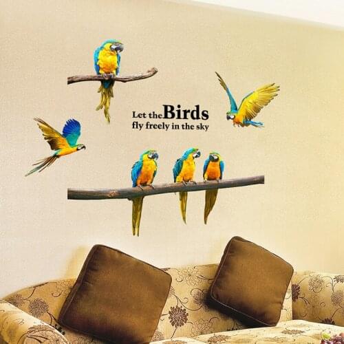Home Decor Removable Flying Parrot Wall Sticker Macaw Birds Animal Decal 45x60cm Art Home Room Decoration Stickers PVC Hot