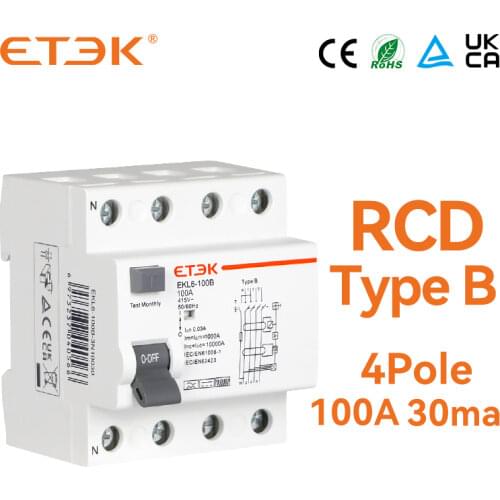 ETEK EKL6-100B-3N10030 RCCB 10KA 3P+N 100A 30mA Type B