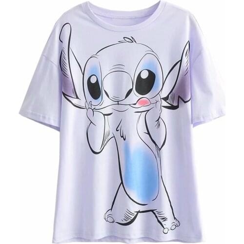 Disney Cartoon Stitch Shirts for Women Print Round Neck Short-sleeved Women Fashion Clothing Graphic T-Shirts Harajuku Kawaii