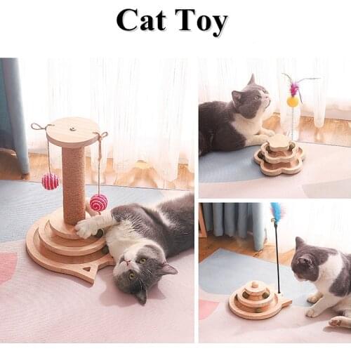 Cat Toy Cat Accessories Cute Turntable Ball with Feather Interactive Cat Toys Three Layers Wood Catnip Ball Pet Kitten Pet Toys