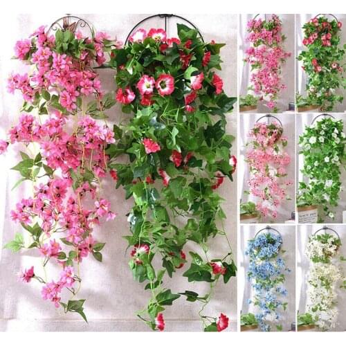 1pc 100cm Artificial Hanging Silk Flower Vine Fake Plant Garden Decor for Wedding Bouquet Party Office Decoration
