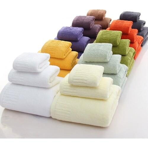 3PCS Thick Solid Color Towel Set Cotton Soft Beauty Face Towel Shower Bath Spa Towel For Adult Kid Home Bathroom Toalha De Banho