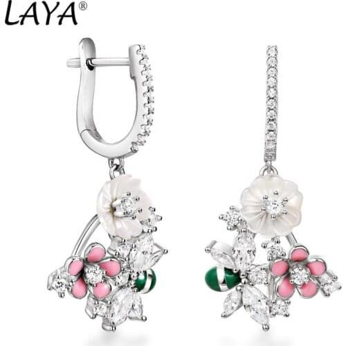 Laya 925 Sterling Silver Summer Hot Style Jewelry High Quality Zircon Natural Shell Flower butterfly Enamel Earrings For Women
