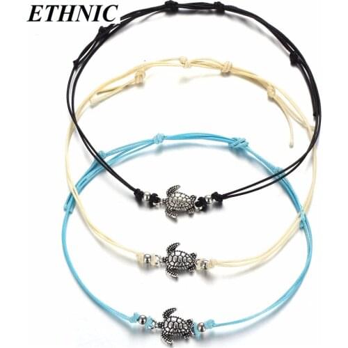 Summer Hawaiian Jewelry 3 Colors Rope Turtle Charm Anklets for Women Beach Fashion Ankle Bracelets Chain On Foot Whosales