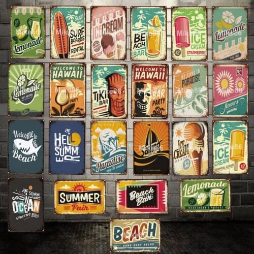 [ Mike86 ] Summer Beach Holiday LEMONAD Metal Sign Vintage ICE CREAM OCEAN Iron Painting TIKI BAR Poster Art 20*30 CM LT-1906