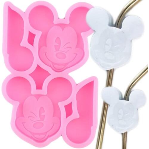 Mouse Smile Face Straw Topper Silicone Molds Keychain Epoxy Resin Mould Baby Party Candy Chocolate Fondant Cake Decorating Tools