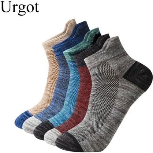 Urgot 5 Pairs Mens Sports Socks EUR39-46 Combed Cotton Mesh Breathable Soft Socks Men Male Adult Boys Casual Fashion Sock Meias