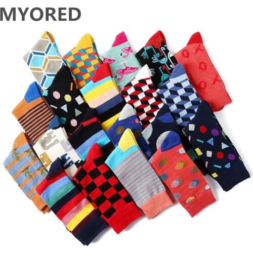 MYORED 5 pair/lot men socks happy for funny socks novelty lot colorful socks man casual dress gift socks skateboard wear