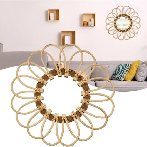 2021 New Rattan Round Makeup Mirror Innovative Art Decoration Dressing Bathroom Wall Hanging Mirrors Crafts Drop Shipping