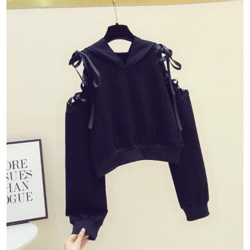 2020 Fall New Sweatshirt Tops Woman Off-the-Shoulder Strap Short Jumper Shirt Girls Loose Hooded Hoodies Sweatshirts Pullovers