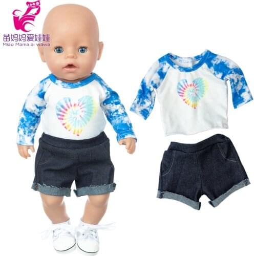 18Inch Girl Doll Clothes Blue Shirt Jeans Pants Baby Dolls Summer Clothes Toys Wears