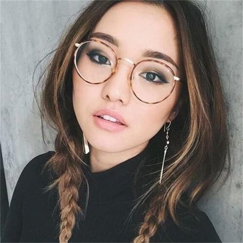 Vintage Glasses Women Men Leopard Round Clear Glasses Optical Eyeglasses Frames Transparent Lens Myopia Nerd Spectacle Frame