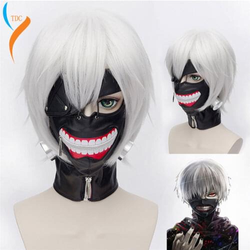 Anime Wigs Tokyo Ghoul Kaneki Ken Wig Short Straight Silver Grey Synthetic Hair Cosplay Anime Wigs Heat Resistance Fiber