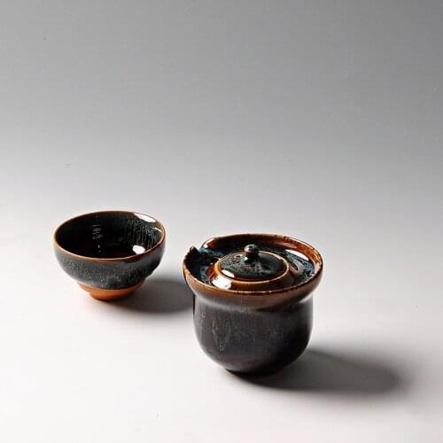 Variable Glaze Cup Temmoku Tea Sets,Kiln change Chinese Kung Fu Tea Set,Ceramic TeaPot Tea Cup,Portable Travel Tea Set,Gaiwan