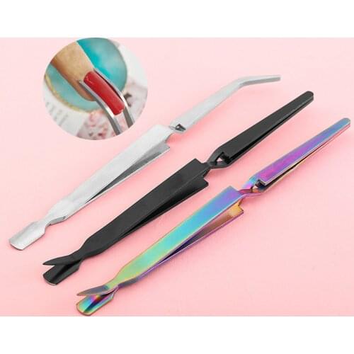Nail Art Shaping Tweezer Stainless Steel UV Gel Acrylic C Curve Fixed Pinch Multi-Function Clip Manicure Tool