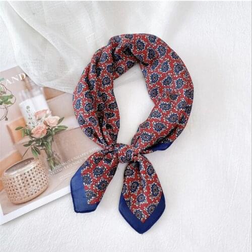 2021 New Scarf Square Silk Elegant Girl Print Foulard Women Neck Scarves Shawl Wrap Hairband Lady Neckerchief Bandana Spring