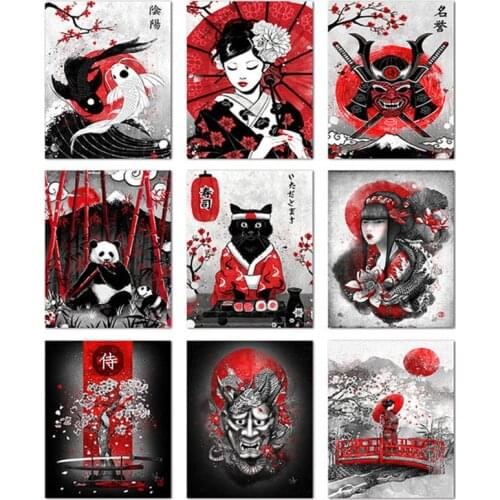 Home Decor Prints Painting Pictures Wall Art Ruby Geisha Japanese Samurai Modular Nordic Canvas Poster Modern Bedside Background