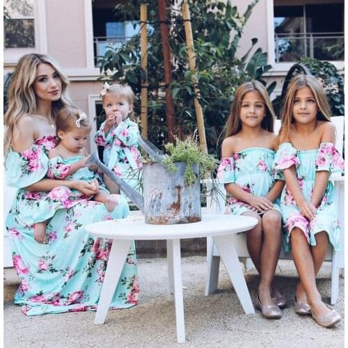 Family Matching Outfits Flower Mom Mama Baby Dress LookMum Off Shoulder Mother Daughter Dresses Boat summer Mommy and Me Clothes