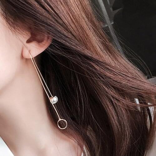 Elegant Korean New Fashion Geometric Round Long Dangle Earrings for Women Simulated Pearl Ear Drops Earing Brincos 5B2027