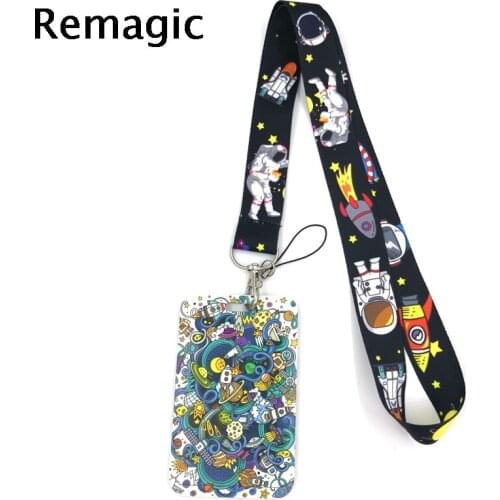 Space Astronaut Lanyard Credit Card ID Holder Bag Student Women Travel Card Cover Badge Car Keychain Gifts Accessories