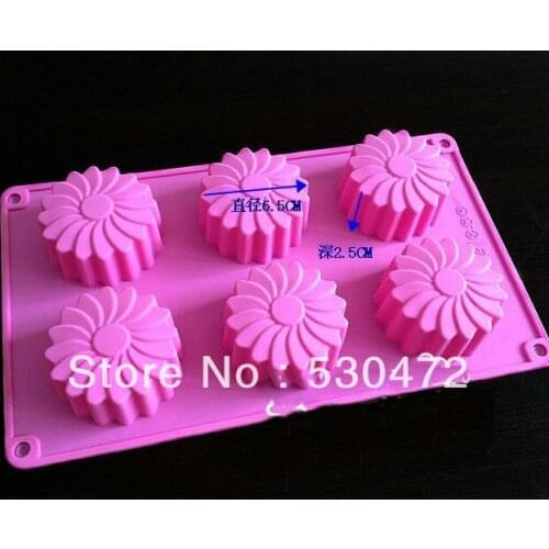 6 Hole Chrysanthemum(Rotary flower) silicone cake mold, Toast Bake Bakery kitchen tools