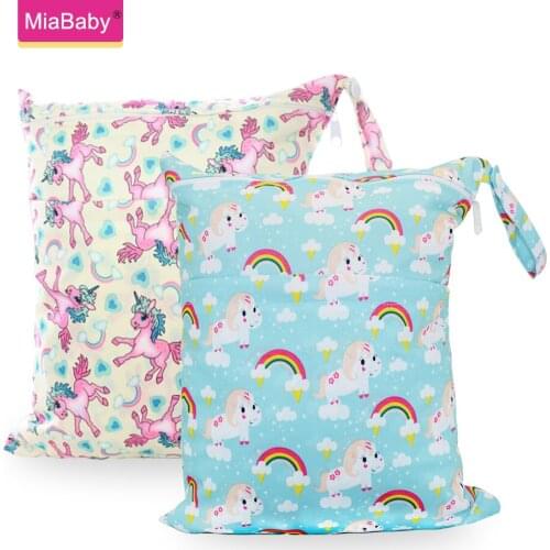 Miababy 2pcs Wet Dry Bag With Two Zippered Baby Diaper Bag Nappy Bag Waterproof Reusable Washable