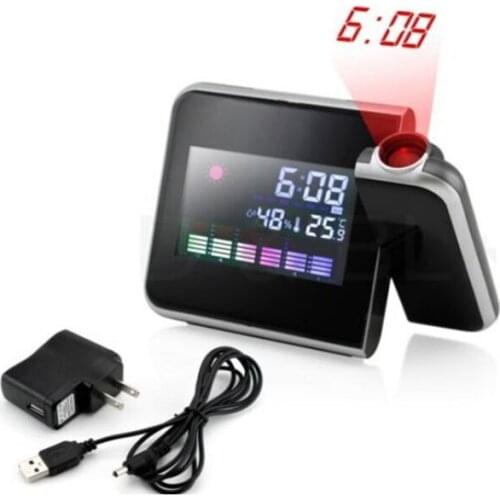 LED Digital Projection Alarm Clock Weather Station Calendar Thermometer Hygrometer Home Decor Black/White Color