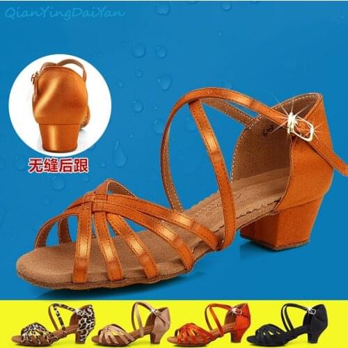New high-end satin professional womens Ballroom shoes kids girls' 3.5/4.5cm heel many colours seamles heel Latin dance shoes
