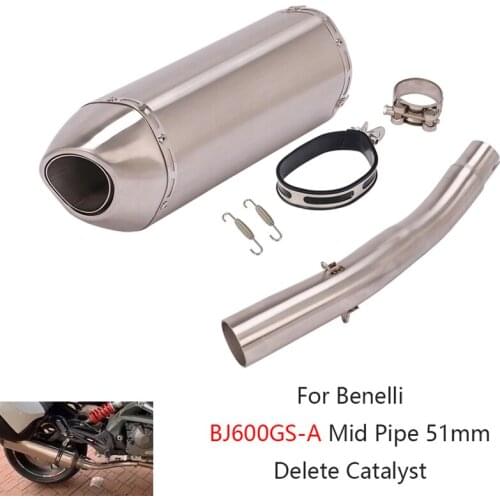 For Benelli BJ600GS-A Exhaust Pipe Motorcycle Delete Catalyst Mid Tube Slip On 51mm Muffler Escape Removable DB Killer 420mm