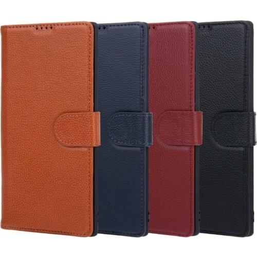 High End Pure Cowhide Flip Wallet Cover For Samsung Note 8 9 10 Plus Litchi Grain Phone Case for Galaxy S8 S9 S10E S10 Plus