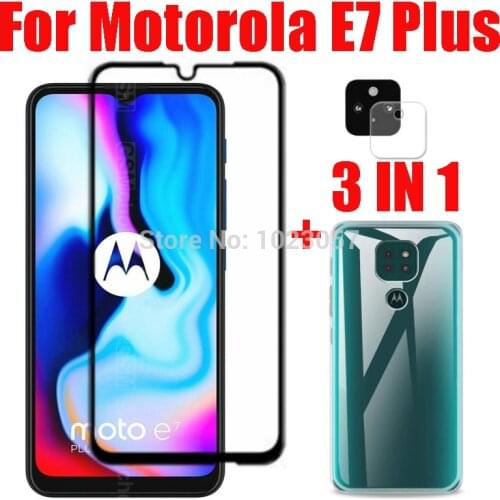 3-in-1 Case + Camera Tempered Glass On For Motorola Moto E7 Plus ScreenProtector Glass For Motorola Moto E7 Plus 2.5D Glass
