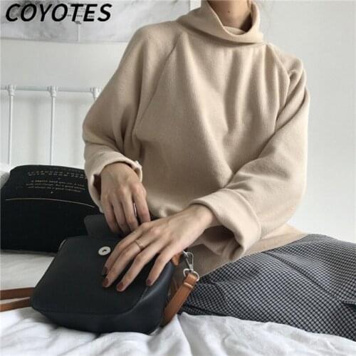 COYOTES Womens T-Shirts Solid Long Sleeve Turtleneck T-Shirt Women Korean Style Elegant Top Chic All-match Black Tees Leisure