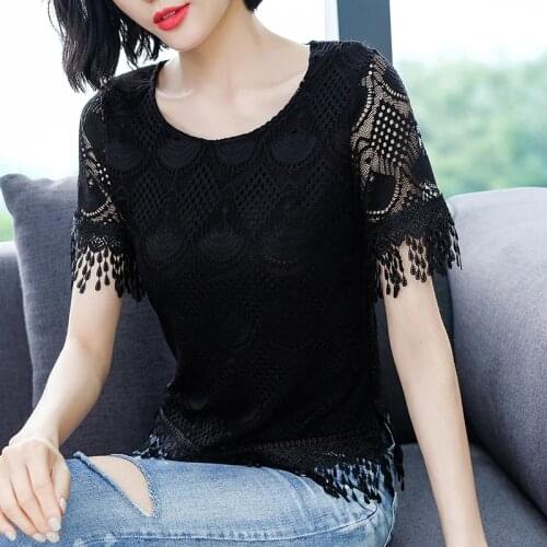 Fashion Tassel Lace Chiffon Shirts Women Summer Elegant O-Neck Print Blouses All-Match Loose Tops Blusas NS4775