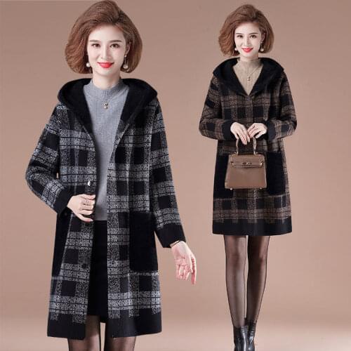 Women Winter Jacket High Quality Imitation Mink Cashmere Coat Noble Middle-aged Mother Knit Cardigan Sweater Jacket 5XL W2271