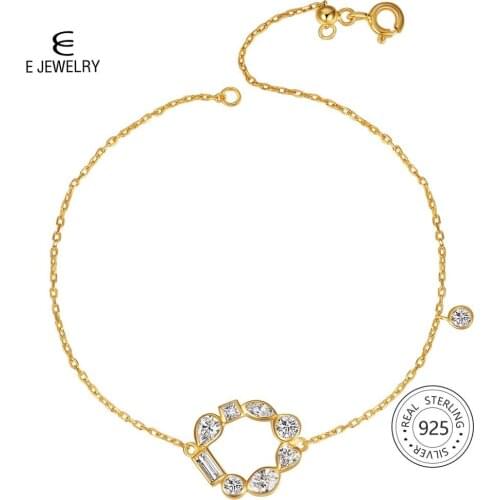 E Jewellry 925 Sterling Silver Bracelets for Women 18K Gold Plated Hollow Round Chain Link Bracelet Brand Design Fashion 2019