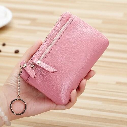 SOUTH GOOSE Genuine Leather Coin Purse Women Small Change Purses Ladies Candy Coin Pocket Wallets Key Chain Holder Zipper Pouch