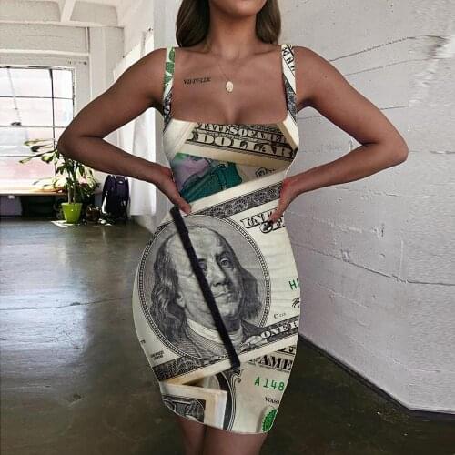 Giyu Brand Dollar Dress Women Money Ladies Dresses Harajuku Vestido Sexy Funny 3d Print United States Halter Sleeveless