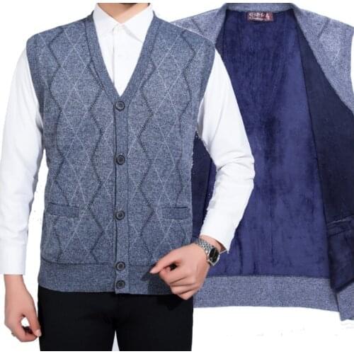 Winter plus sizes sweater vest coat mens thick v neck sleeveless fleece cardigan men casual wool knitted sweater coat fall