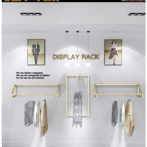 Gold clothing store display rack wall hanging womens clothing store decoration clothes rack hanging rod childrens clothing