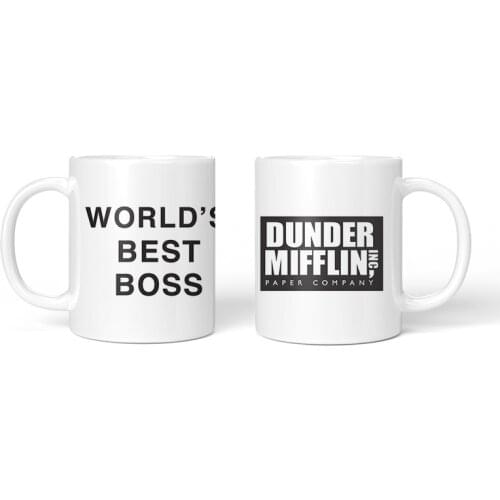 1Pcs 350ml Dunder Mifflin The Office-World’s Best Boss Coffe Cups Mugs 11 OZ Funny Ceramic Tea Milk Cocoa Mug Unique Office Gift