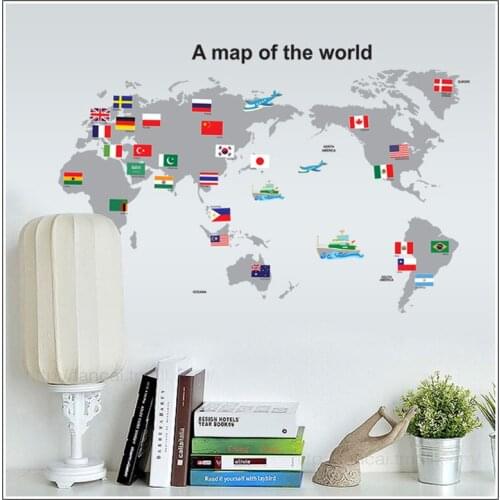 100x60cm National Flag World Map Wall Stickers Creative Map of The World Home Decor for Children Vinyl Wall Decals for Kids Room