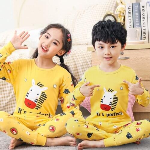 Baby Boys Girls 2PC/Set Cotton Pajamas Teens Sleepwear Autumn Winter New Kids Cartoon Animal Underwear Childrens Clothing 2-13Y