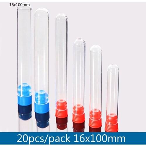 20 pieces/pack 16x100mm Clear Plastic Test Tube Vials with Cap Radio immunoassay tube School Lab Supplies Wedding Favours