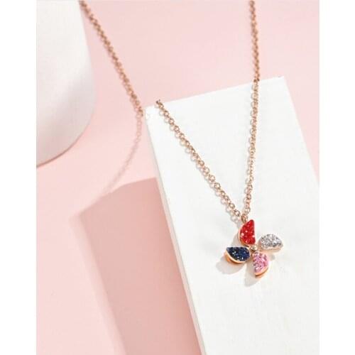 316L Stainless Steel Fashion Fine High-end Jewelry Colorful Zircon Windmill Shape Collier Choker Necklaces Pendants For Women