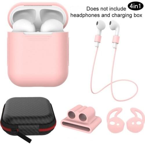 Headset Anti-lost Dustproof 5-Piece Silicone Earphone Case Anti-Scratch Lanyard Bag Protector Cover For AirPods 1/2 Earplug